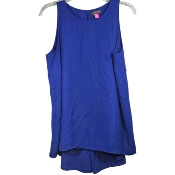 Vince Camuto Sleeveless Crepe Highlow Top Blue Women's Luxe Pleated Back Blouse - Picture 2 of 9